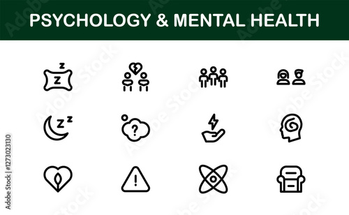 Psychology and Mental Health Icons Set. Essential Icons for Therapy, Counseling, and Mental Wellness