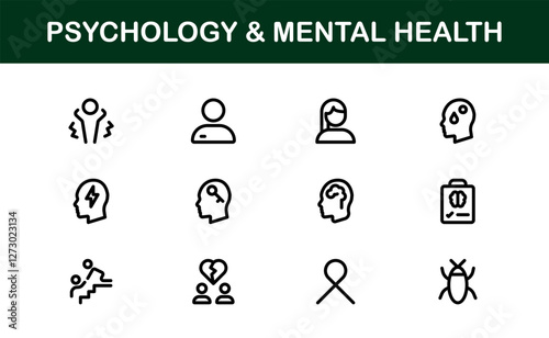Psychology and Mental Health Icons Set. Essential Icons for Therapy, Counseling, and Mental Wellness