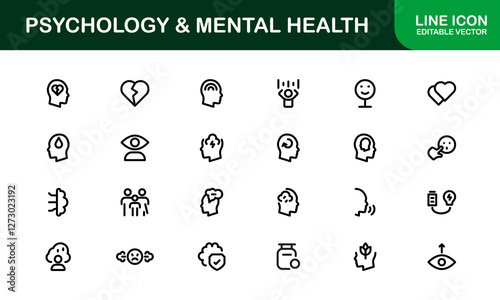 Psychology and Mental Health Icons Set. Essential Icons for Therapy, Counseling, and Mental Wellness