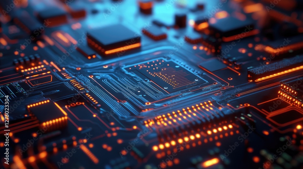 A close-up of a futuristic circuit board with glowing digital elements, illustrating the power of advanced electronic technology and innovation. A close-up of a futuristic circuit board with glowing digital elements, illustrating the power of advanced electronic technology and innovation.