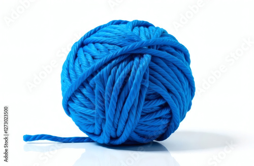Blue yarn ball isolated on white background