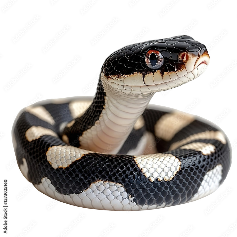 Fototapeta premium Angled view full body shot of an extremely perfect looking single rinkhals snake isolated on a white transparent background