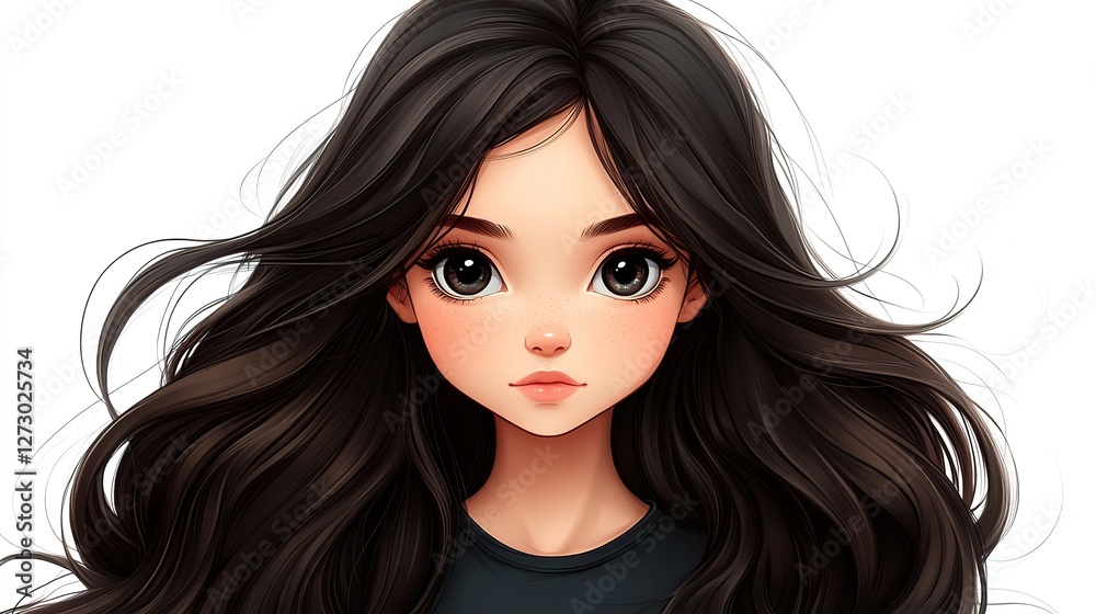 Naklejka premium portrait of a cute brunette girl with long hair isolated on transparent background no background png format with white background option for versatile design use