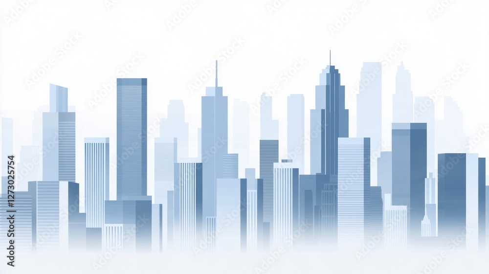 Naklejka premium Cityscape skyline, foggy morning, urban development, website background