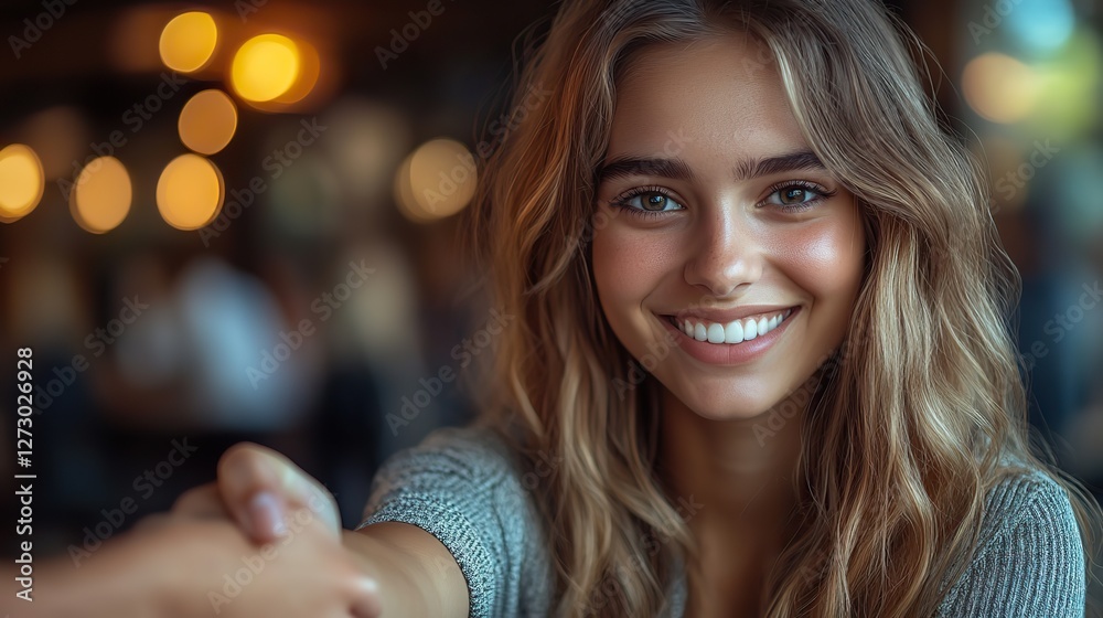 Fototapeta premium portrait of a smiling young business manager warmly shaking hands with a new employee during an onboarding meeting