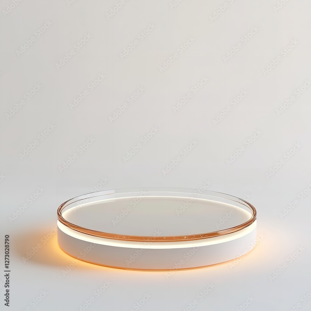 Aqua Blue Neon Ring Display: A 3D Rendered Scene Featuring a Bright Aqua Blue Neon Ring Suspended Above a Matching Two-Tiered Aqua Blue Cylindrical Platform Against a Light Blue Background, Emphasizin
