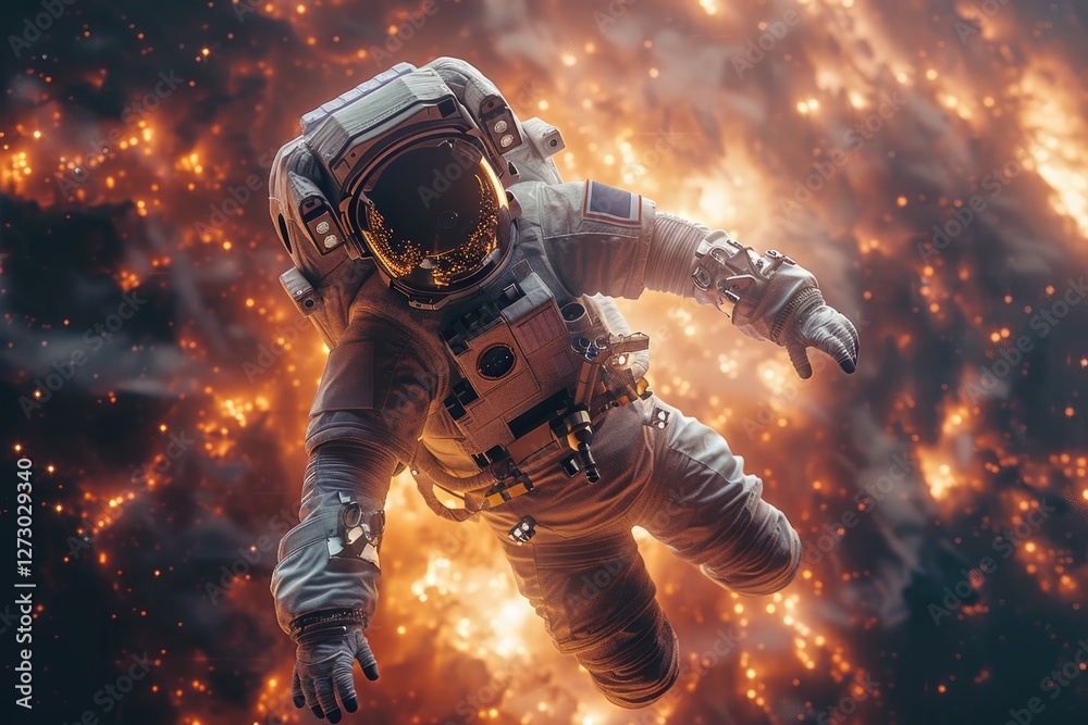 Fototapeta premium astronaut floating in space with a breathtaking galaxy