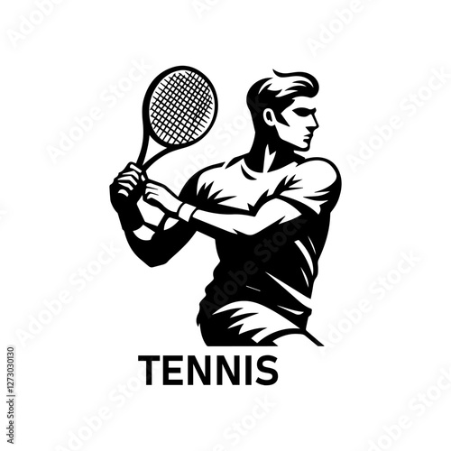 Tennis player black and white vector icon logo illustration