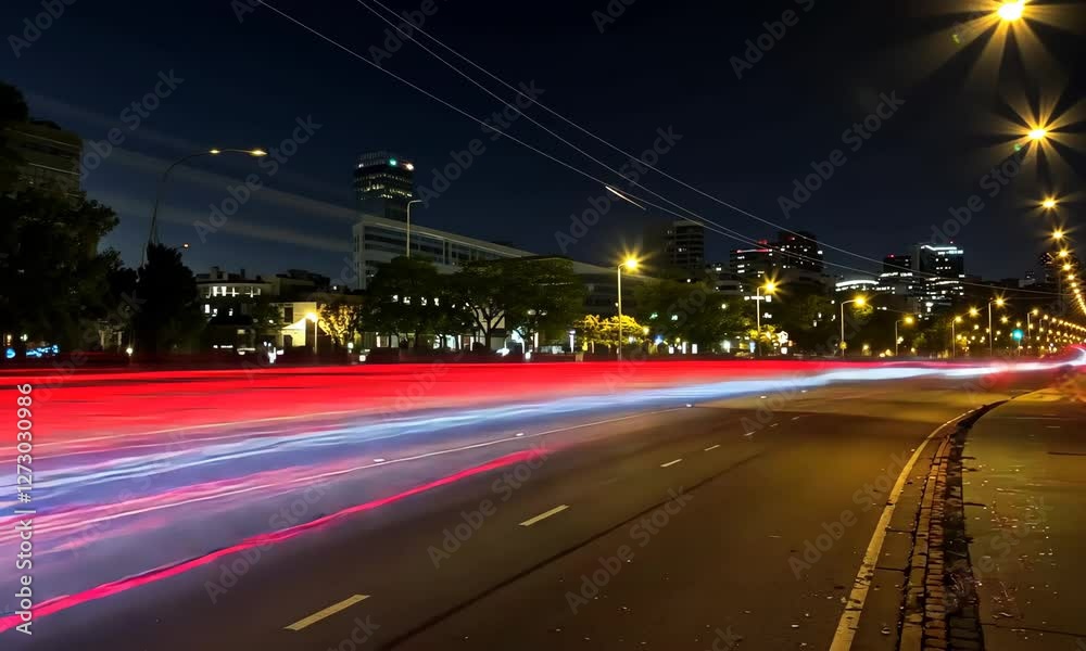 A long exposure shot capturing vibrant light trails from moving vehicles at night. A long exposure shot capturing vibrant light trails from moving vehicles at night.