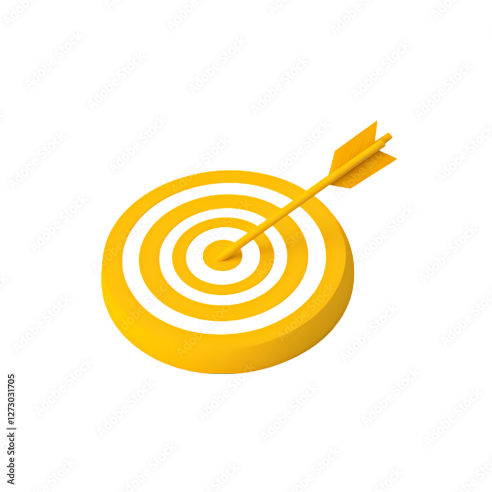 3D icon of a target with an arrow, in a yellow color on a white background, in a minimalistic style 3D icon of a target with an arrow, in a yellow color on a white background, in a minimalistic style