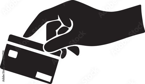 Hand swipe credit card during purchase silhouette vector design