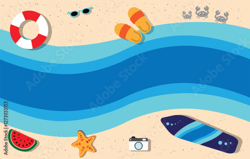 Summer pattern seamless fabric summer season. sea and beach elements on sand background. Designed for background ,wallpaper ,summer pattern ,wrapping paper ,travel ,holiday ,weekend ,vacation ,beach