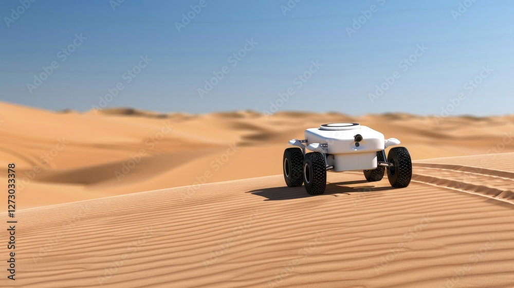 Obraz premium Exploring autonomous robotics in desert landscapes dunes technology arid environment ground viewpoint