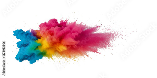 Vector abstract colorful rainbow holi paint and colorful cloud smoke powder explosion isolated on transparent wide panorama background.	