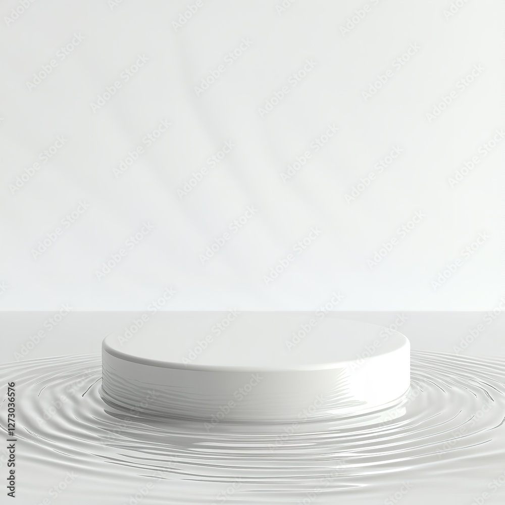 Ripple Effect Display Platform: A White Cylindrical Platform with a Water Ripple or Wave Pattern on Top, Isolated on a White Background, Ideal for Product Photography, Mockups, or Showcasing Liquid-Re Ripple Effect Display Platform: A White Cylindrical Platform with a Water Ripple or Wave Pattern on Top, Isolated on a White Background, Ideal for Product Photography, Mockups, or Showcasing Liquid-Re