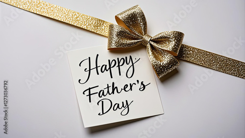 White card with a heartfelt 'Happy Father’s Day' and a decorative gold ribbon bow.