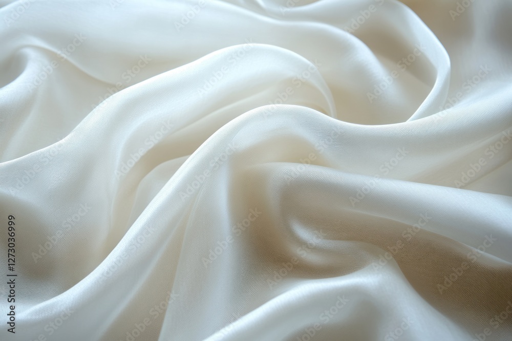 Elegant white silk fabric draped in soft, flowing waves. Elegant white silk fabric draped in soft, flowing waves.