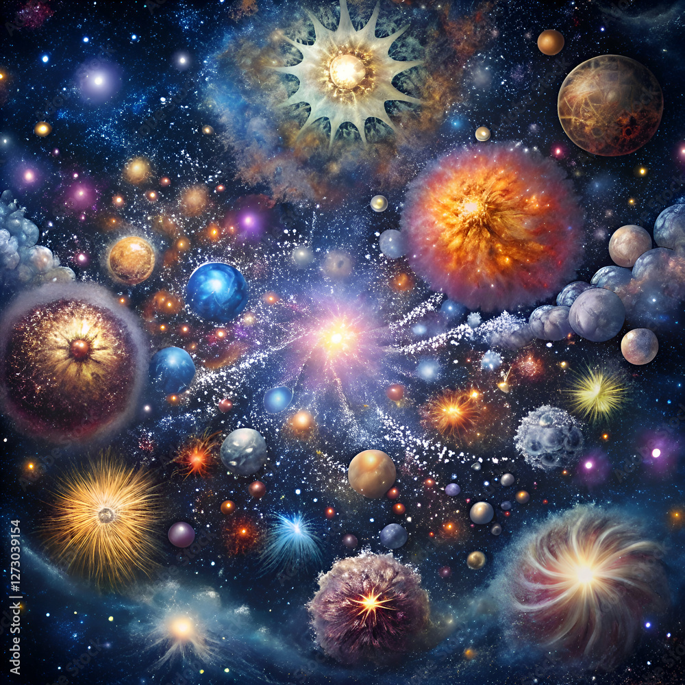 Fototapeta premium A mesmerizing cosmic scene with vibrant planets and stars.
