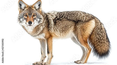 realistic png of a coyote standing alert with transparent background for easy integration into designs