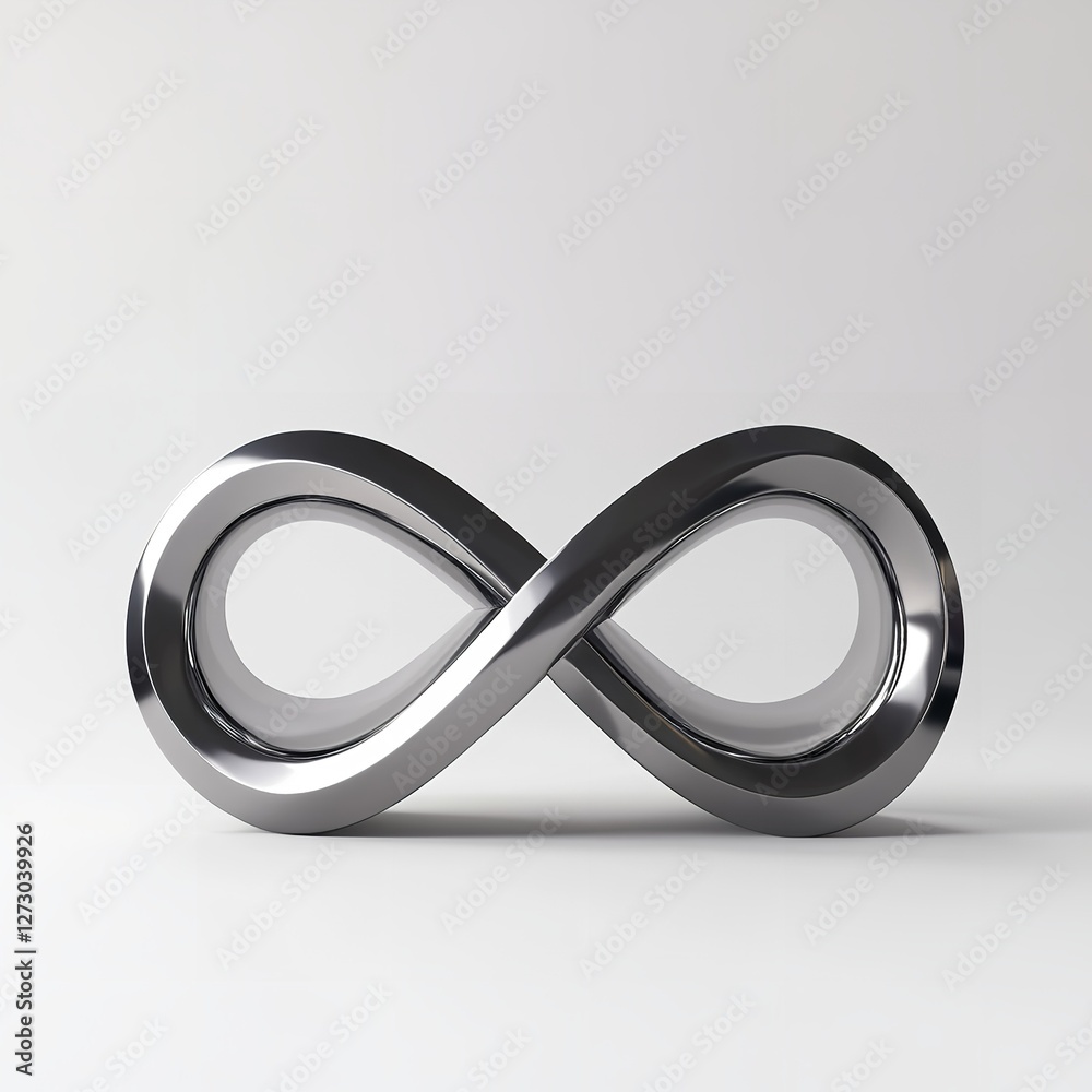 Silver Infinity Sculpture: A Smooth, Abstract Sculpture in the Shape of an Infinity Symbol or Figure Eight, Made of Shiny Silver Metal, Isolated on a White Background, Emphasizing Modern Design and Ab