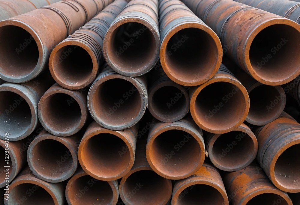 Stacked Metal Pipes, Industrial Texture. Rusty and Weathered. Circular Openings Suggest Depth. Raw Functionality in Aged Metal. Corrosion Creates Darker Finish. Great for Backgrounds or Textures. Stacked Metal Pipes, Industrial Texture. Rusty and Weathered. Circular Openings Suggest Depth. Raw Functionality in Aged Metal. Corrosion Creates Darker Finish. Great for Backgrounds or Textures.