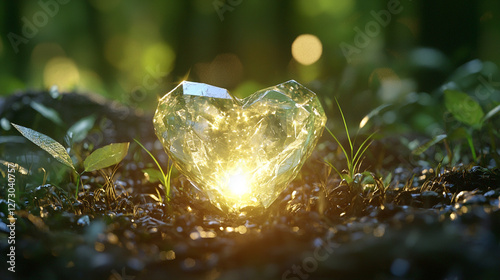 Heart of the Forest Glowing Crystal Formation in Enchanted Realm photo