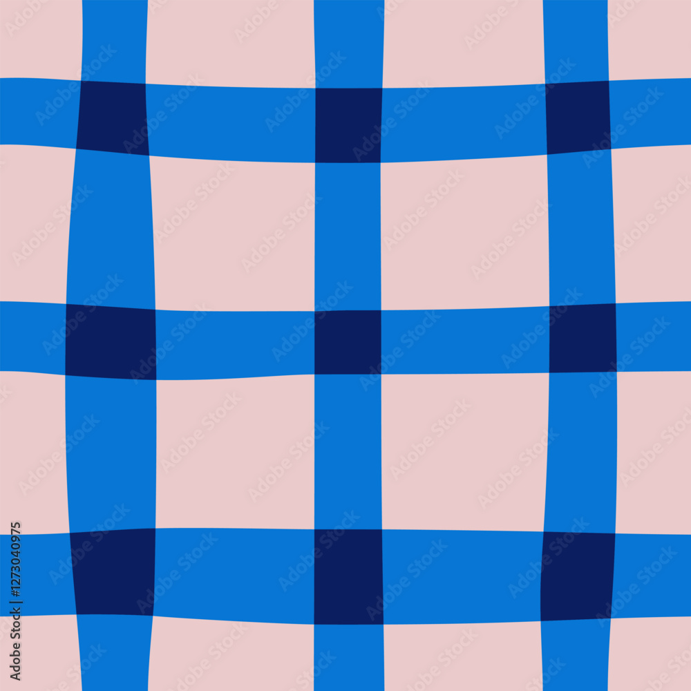 Fototapeta premium Seamless abstract monochrome blue checkered pattern on light background, simple hand drawn illustration, flat style 
