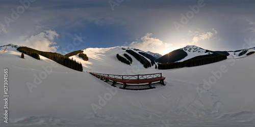 Wallpaper Mural Full 360 degrees seamless spherical panorama HDRI equirectangular projection of A luxurious_ski resort. Texture environment map for lighting and reflection source rendering 3d scenes. Torontodigital.ca