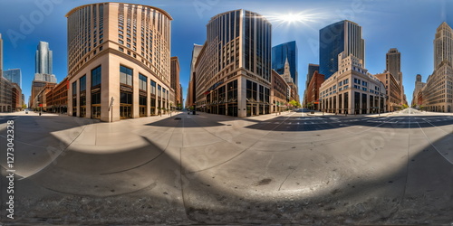 Full 360 degrees seamless spherical panorama HDRI equirectangular projection of Daytime Big City Future Sky. Texture environment map for lighting and reflection source rendering 3d scenes.