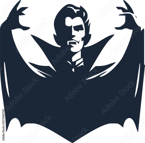 Dracula silhouette vector, Halloween devil in black and white.