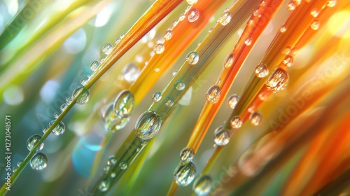 Lush greenery and dew-kissed rice grains a macro perspective on nature's captivating detail