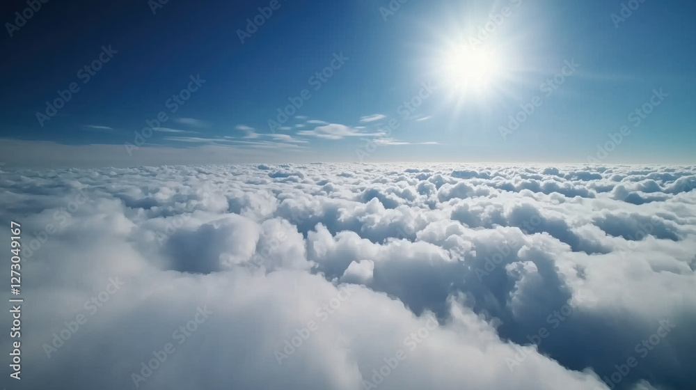 Naklejka premium White clouds sea under sun. Aerial view concept