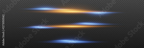 Set of glowing flares and sparks of light. Neon lines and flashes. On a transparent background.