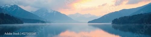 Clouds suspended above a lake in the Carpathian Mountains, lake, reflective surface, misty