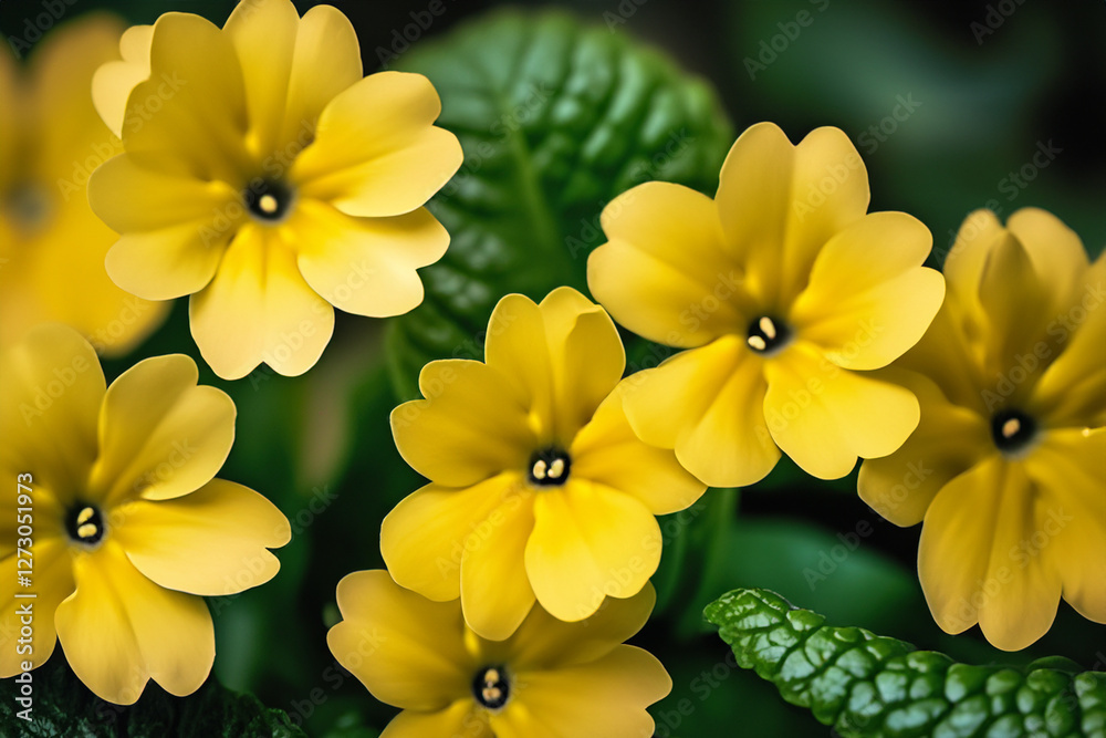 BLOOMING YELLOW FLOWERS ARE PLANTED WITH A BLUR BACKGROUND BLOOMING YELLOW FLOWERS ARE PLANTED WITH A BLUR BACKGROUND