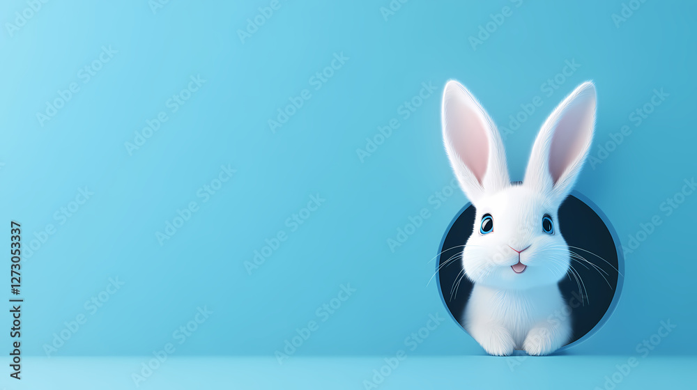 Cute Rabbit Peeking Out of a Hole in Blue Tone Cute Rabbit Peeking Out of a Hole in Blue Tone