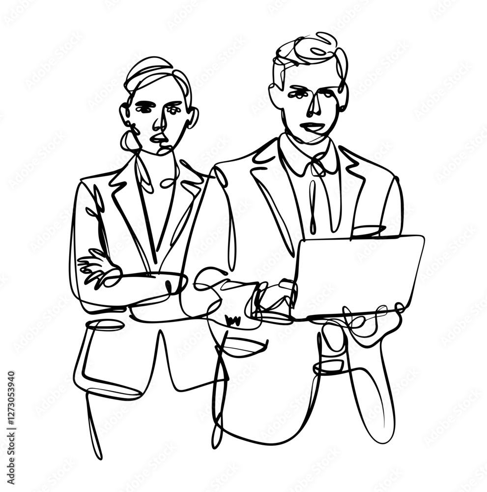 Two people working continuous one line vector drawing. Students preparing to exams, doing homework
Two people working continuous one line vector drawing. Students preparing to exams, doing homework