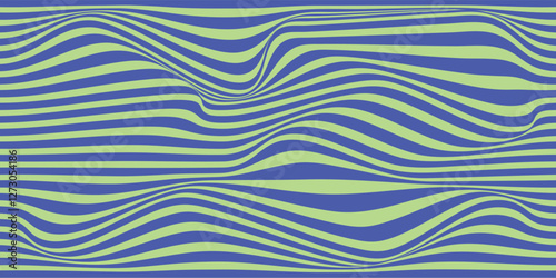 Abstract Optical Illusion Pattern With Wavy Lines in Contrasting Colors