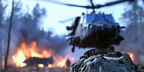 Blackhawk helicopter with US military special operations photo