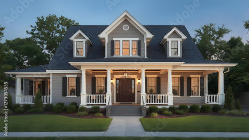 Dramatic Exterior: Gray House with White Trim & Black Roof