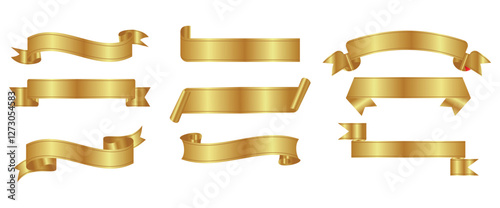 Gold ribbon banner set vector