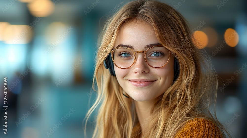 smiling call center worker wearing headset providing customer support with professional team in a modern office environment smiling call center worker wearing headset providing customer support with professional team in a modern office environment