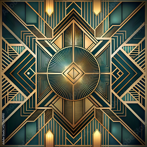 Art Deco Geometric Pattern with Gold and Green Tones.
