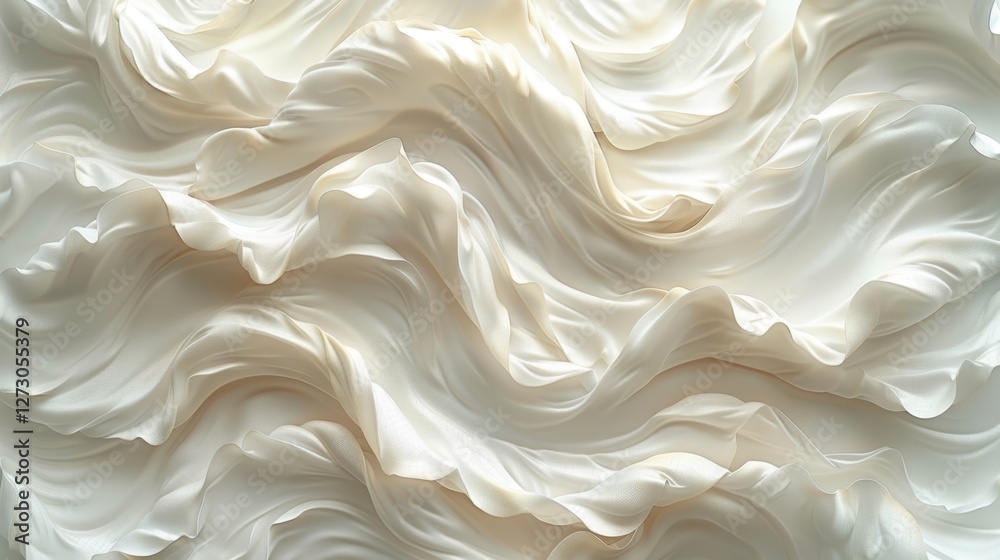 Elegant waves of cream fabric displaying soft texture and fluid motion Elegant waves of cream fabric displaying soft texture and fluid motion