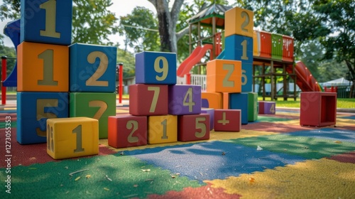 Colorful Number Blocks in a Sunny Playground photo