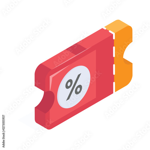 An isometric icon of discount coupon for special sale and offer.