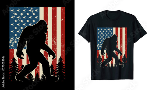 Bigfoot American Flag Graphic T-Shirt Design