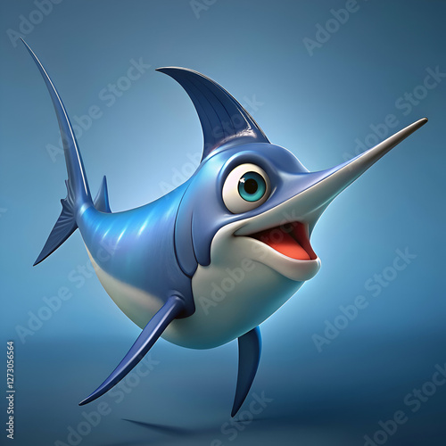 A cheerful cartoon marlin smiles for the camera.