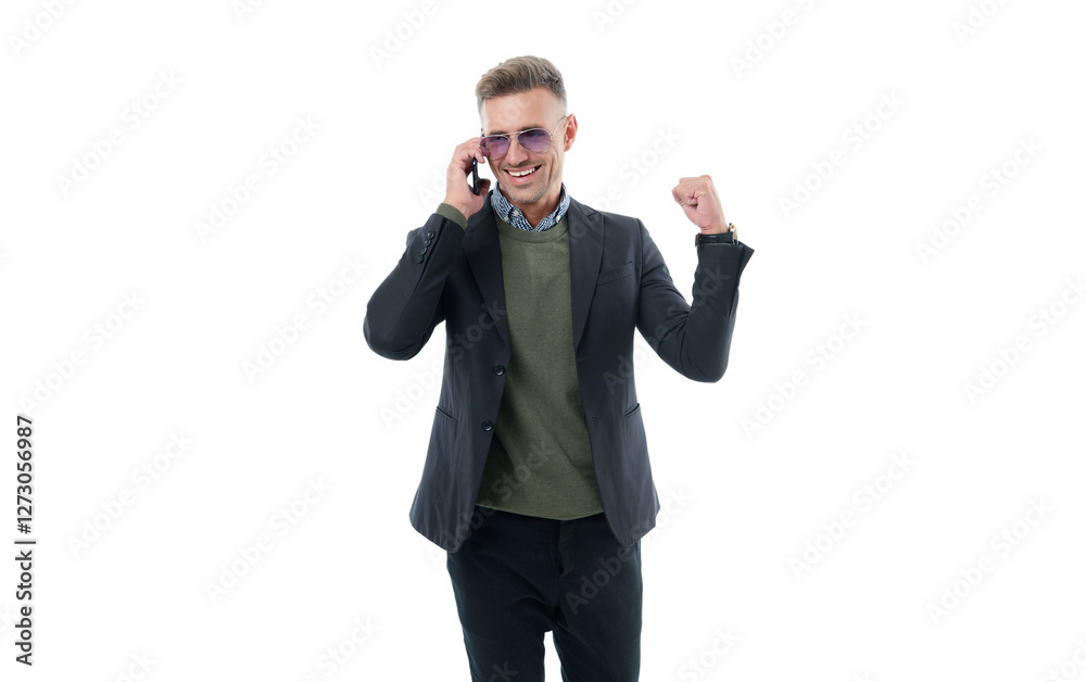 Businessman CEO speak on smartphone isolated on white. Successful business man has phone conversation. Business call. Man talk on smartphone. Phone call. Mobile communication. Communication Businessman CEO speak on smartphone isolated on white. Successful business man has phone conversation. Business call. Man talk on smartphone. Phone call. Mobile communication. Communication