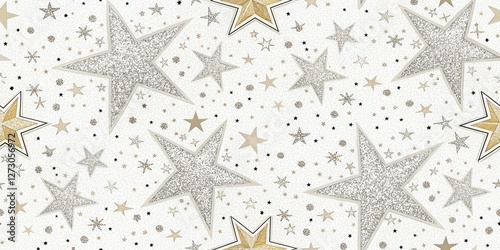 High Resolution White Glitter Texture, Sparkling Night Photography Print Background